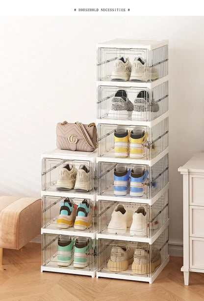 Dustproof 6 Layers Foldable Shoes Box Stackable Transparent Thickened Plastic Bins Sneaker Shoe Organizer Cabinet Organizers