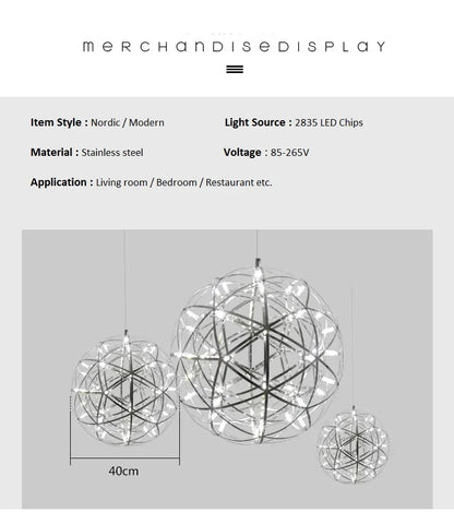 Modern Brief Loft Spark Ball LED Lights Chandelier Fixture Firework Ball Stainless Steel Pendant Lamp Home Deco Lighting 110-240