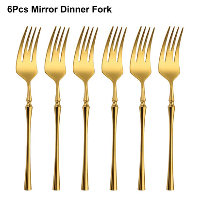 6/16/24Pcs Gold Tableware Stainless Steel 304 Cutlery Matte Dinner Set Western Knife Fork Spoon Mirror Elegant Flatware