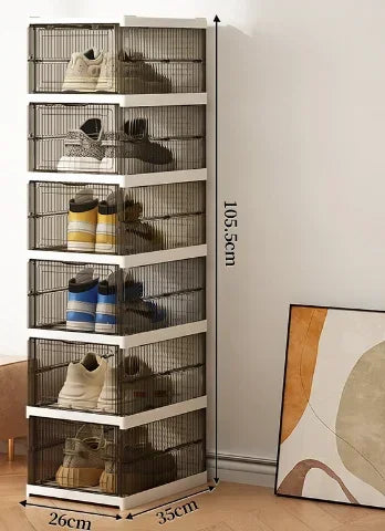 Dustproof 6 Layers Foldable Shoes Box Stackable Transparent Thickened Plastic Bins Sneaker Shoe Organizer Cabinet Organizers