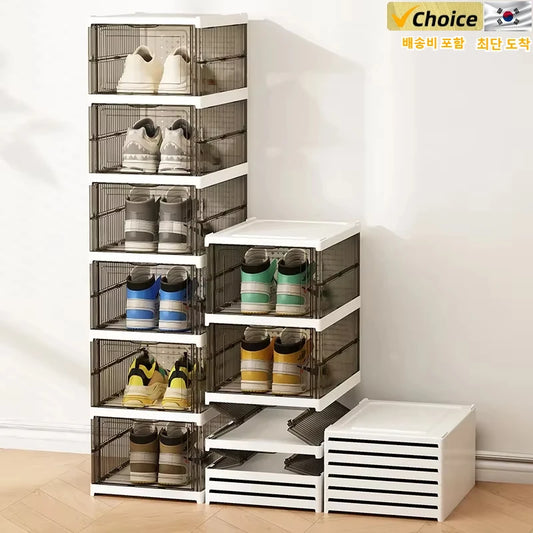 Dustproof 6 Layers Foldable Shoes Box Stackable Transparent Thickened Plastic Bins Sneaker Shoe Organizer Cabinet Organizers