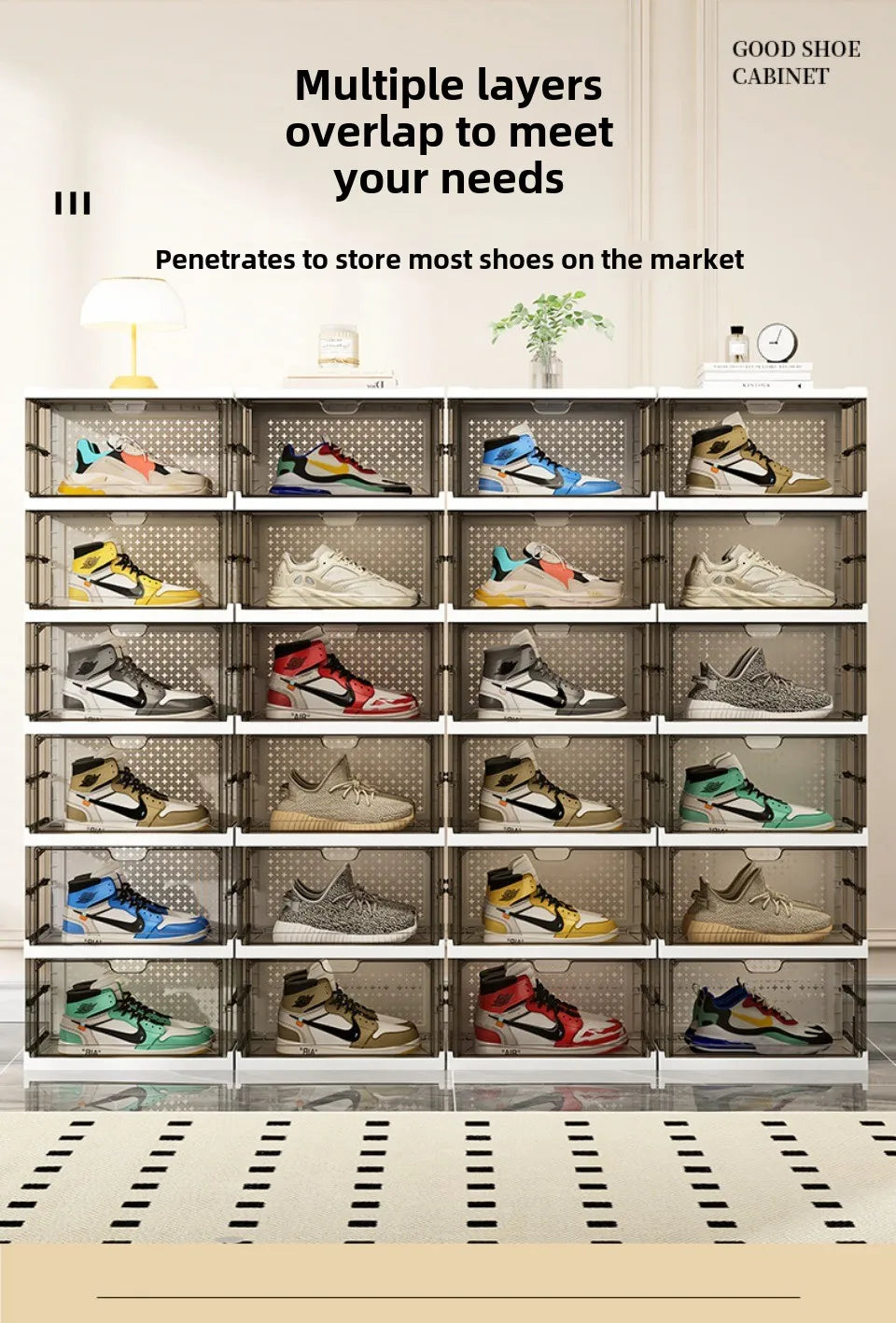 1-9Tier Foldable Dustproof Shoes Box HighTransparent Stackable Thickened  Bins with Lids Multi-layer Sneaker Shoe Organizer Boxe
