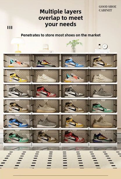 1-9Tier Foldable Dustproof Shoes Box HighTransparent Stackable Thickened  Bins with Lids Multi-layer Sneaker Shoe Organizer Boxe