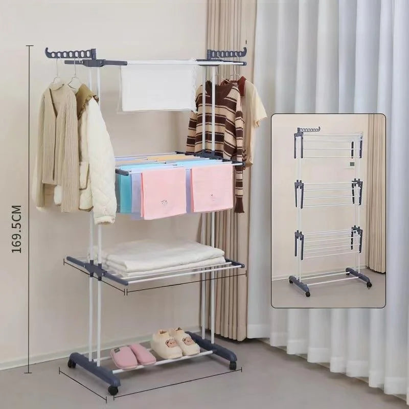 Multifunctional Folding Clothesline with Iron and Towel Holder