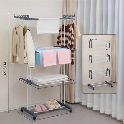 Multifunctional Folding Clothesline with Iron and Towel Holder