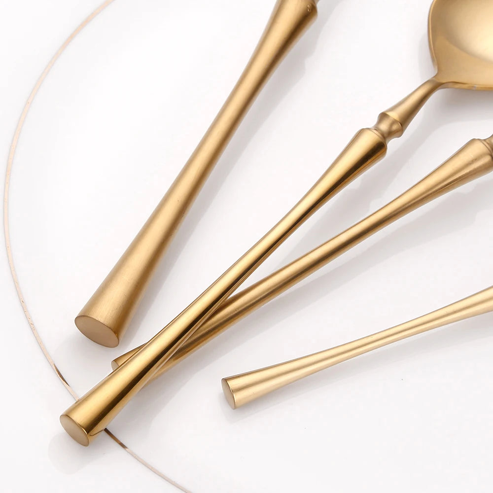 6/16/24Pcs Gold Tableware Stainless Steel 304 Cutlery Matte Dinner Set Western Knife Fork Spoon Mirror Elegant Flatware