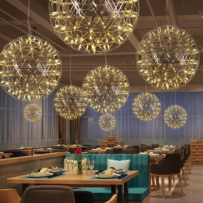Modern Brief Loft Spark Ball LED Lights Chandelier Fixture Firework Ball Stainless Steel Pendant Lamp Home Deco Lighting 110-240