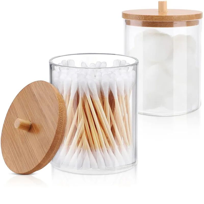 Bamboo Lid Cotton Pad & Swab Storage Box