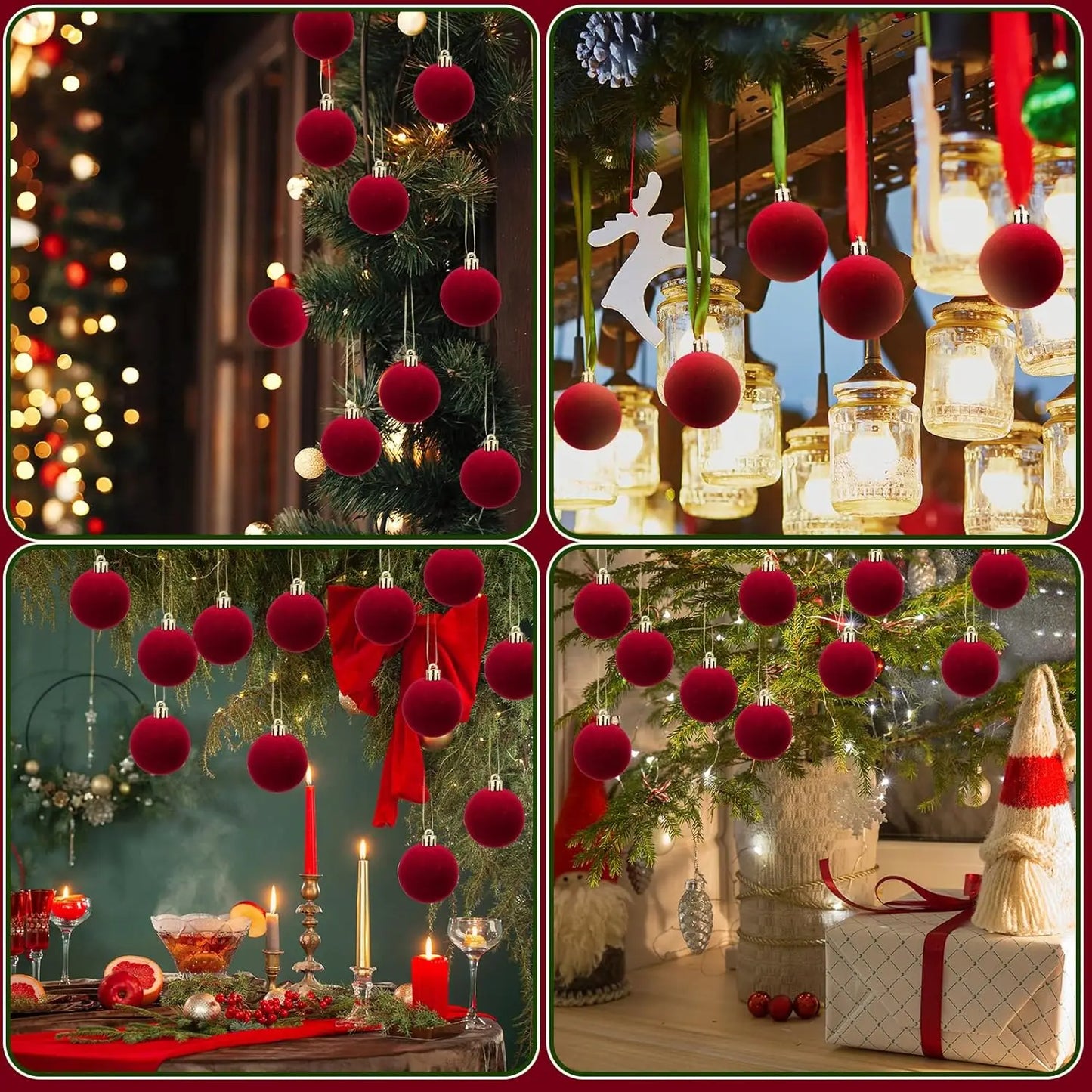 30/1Pcs Wine Red Flocked Xmas Balls Christmas Tree Ornaments Hanging Pendents Velvet Ball Festival Party Home Decor Supplies