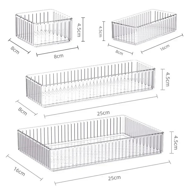 Unlimited Desk Drawer Organizers Set Plastic Bathroom Storage Makeup Organizer Clear Transparent Storage Box Bins Kitchen Gadget