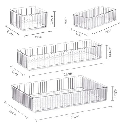Unlimited Desk Drawer Organizers Set Plastic Bathroom Storage Makeup Organizer Clear Transparent Storage Box Bins Kitchen Gadget
