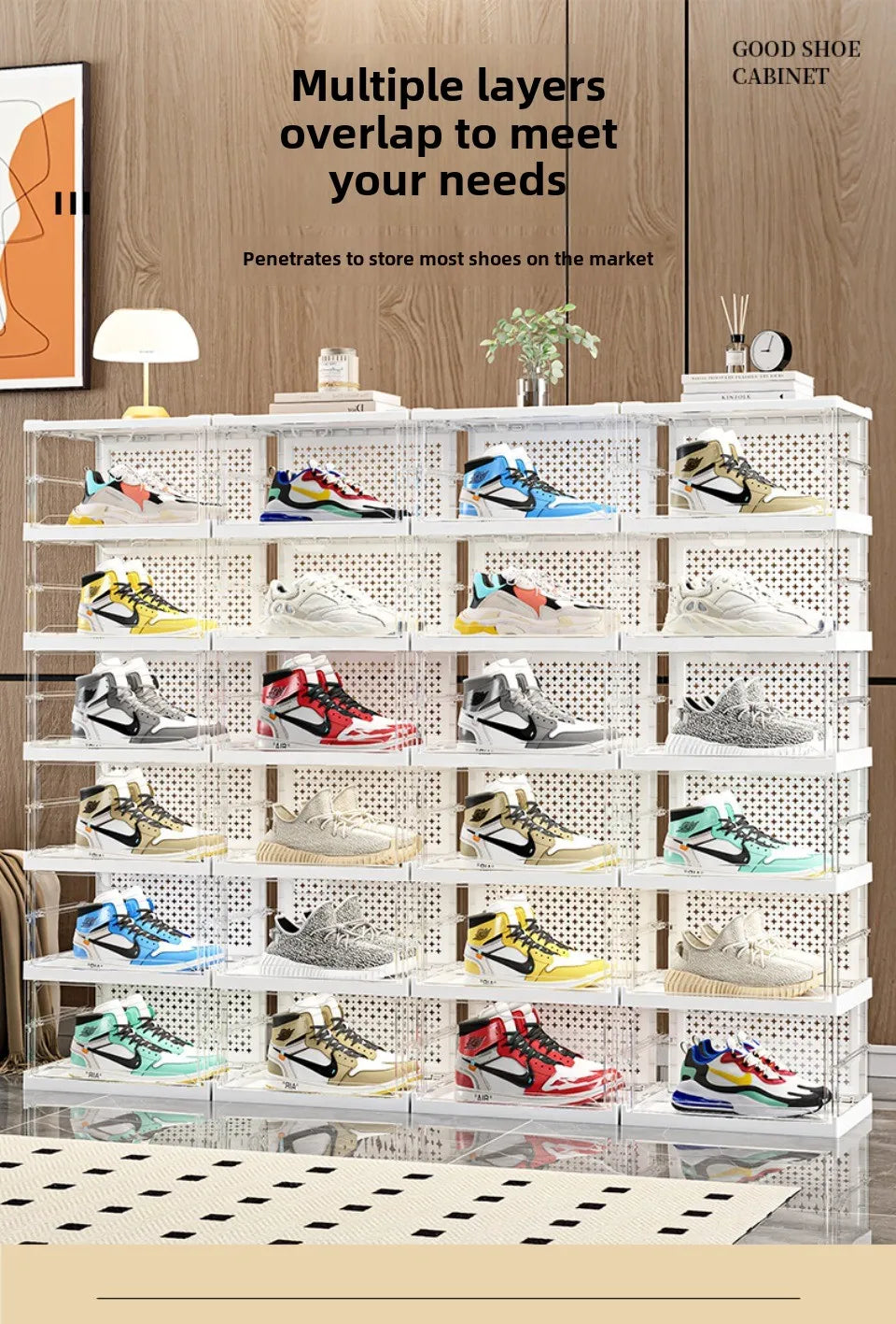1-9Tier Foldable Dustproof Shoes Box HighTransparent Stackable Thickened  Bins with Lids Multi-layer Sneaker Shoe Organizer Boxe