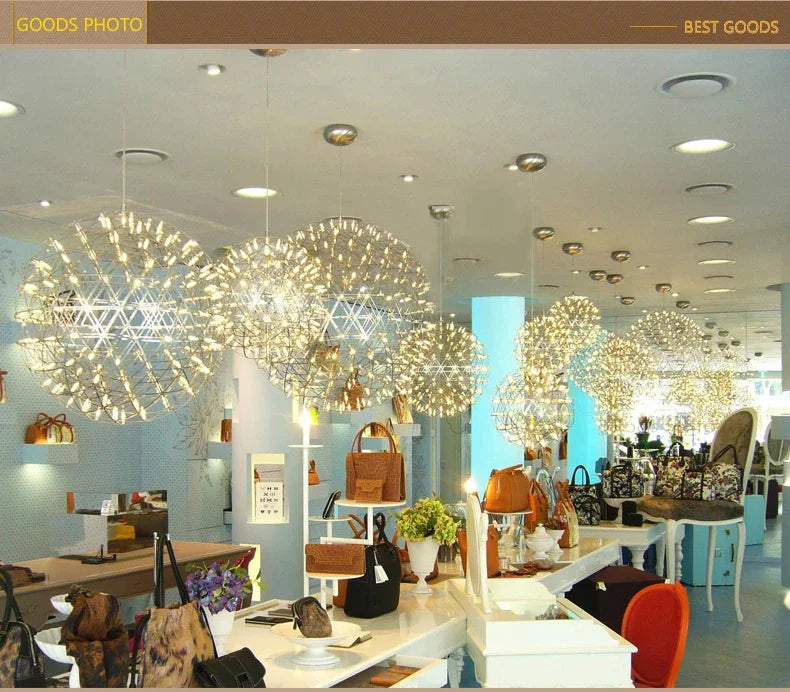 Modern Brief Loft Spark Ball LED Lights Chandelier Fixture Firework Ball Stainless Steel Pendant Lamp Home Deco Lighting 110-240