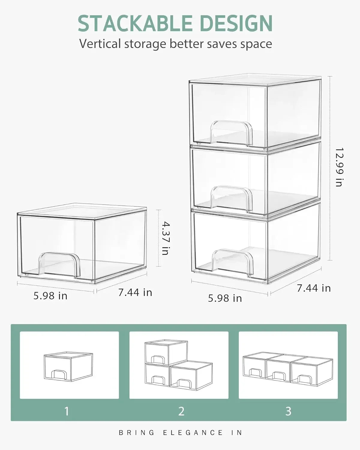1/2PCS Desk Drawer Organizers Stackable Clear Bathroom Storage Makeup Organizer Acrylic Storage Box Bins Stationery Organizer