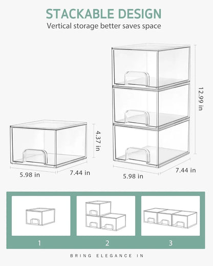 1/2PCS Desk Drawer Organizers Stackable Clear Bathroom Storage Makeup Organizer Acrylic Storage Box Bins Stationery Organizer