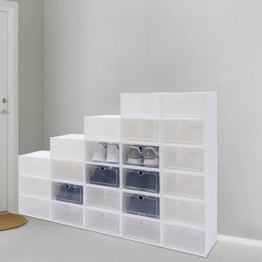 24Pcs Foldable  Shoe Storage Boxes Shoe Box Set Clear Plastic Shoe Rack ABS For Home Organizer Stackable Shoe Boxes