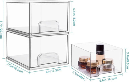 1/2PCS Desk Drawer Organizers Stackable Clear Bathroom Storage Makeup Organizer Acrylic Storage Box Bins Stationery Organizer