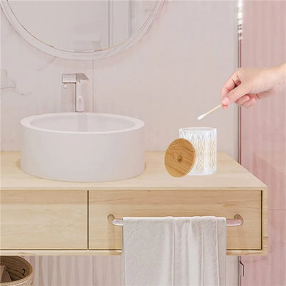 Bamboo Lid Cotton Pad & Swab Storage Box