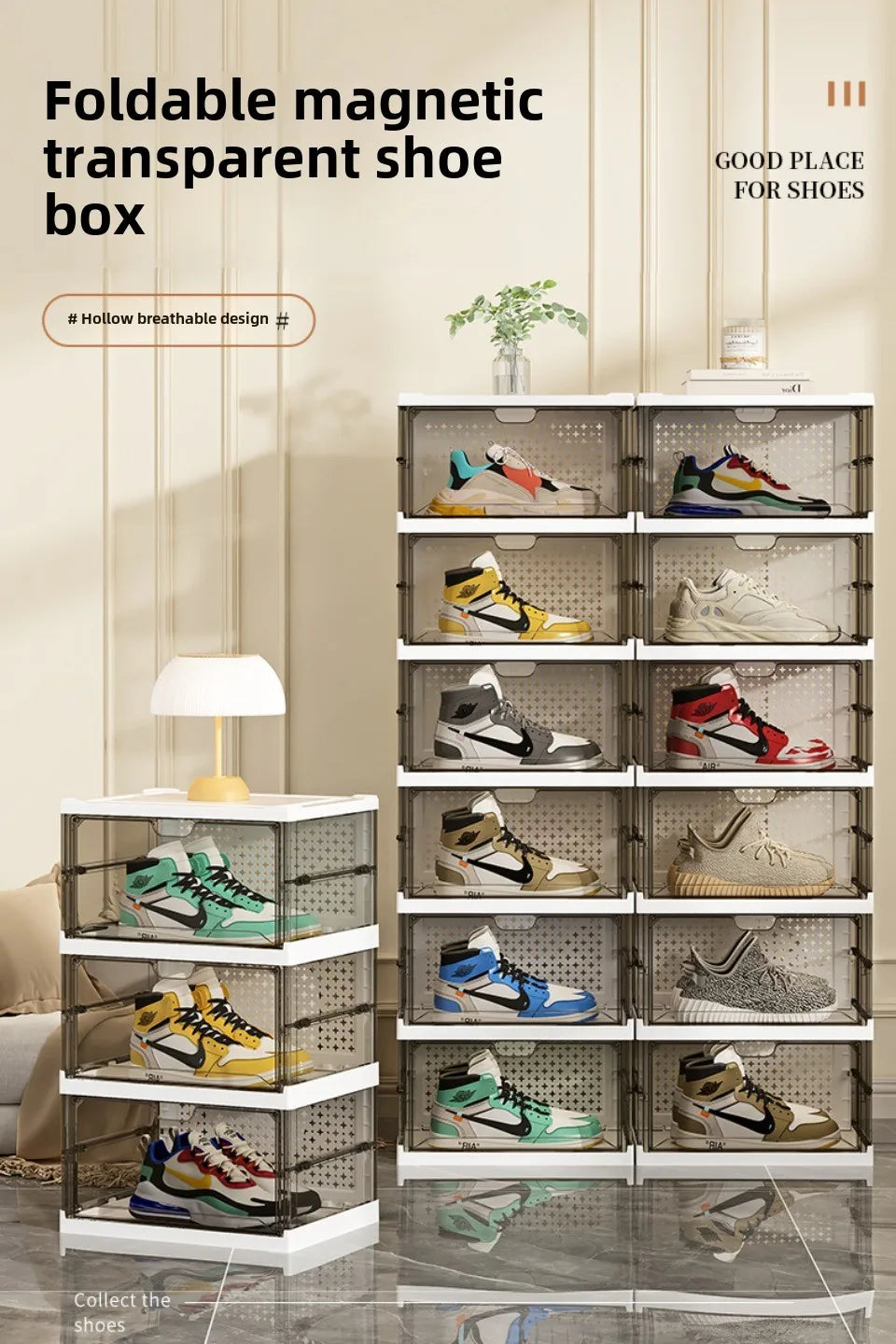 1-9Tier Foldable Dustproof Shoes Box HighTransparent Stackable Thickened  Bins with Lids Multi-layer Sneaker Shoe Organizer Boxe