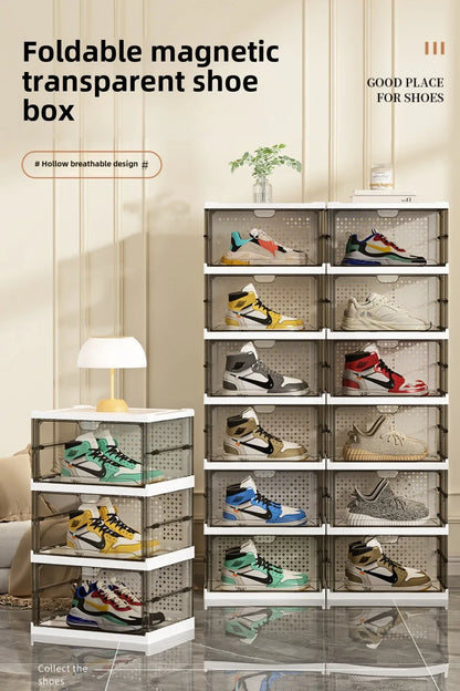 1-9Tier Foldable Dustproof Shoes Box HighTransparent Stackable Thickened  Bins with Lids Multi-layer Sneaker Shoe Organizer Boxe