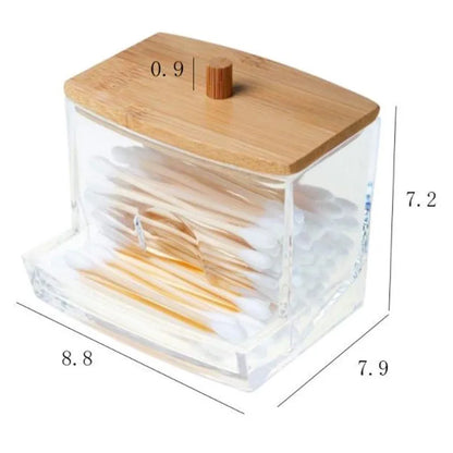 Bamboo Lid Cotton Pad & Swab Storage Box