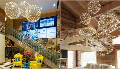 Modern Brief Loft Spark Ball LED Lights Chandelier Fixture Firework Ball Stainless Steel Pendant Lamp Home Deco Lighting 110-240