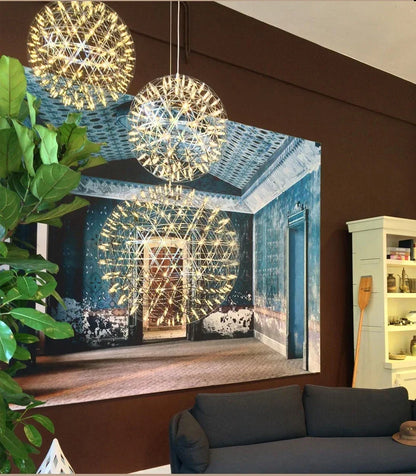 Modern Brief Loft Spark Ball LED Lights Chandelier Fixture Firework Ball Stainless Steel Pendant Lamp Home Deco Lighting 110-240