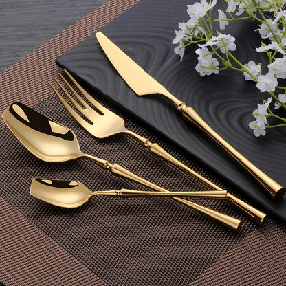 6/16/24Pcs Gold Tableware Stainless Steel 304 Cutlery Matte Dinner Set Western Knife Fork Spoon Mirror Elegant Flatware
