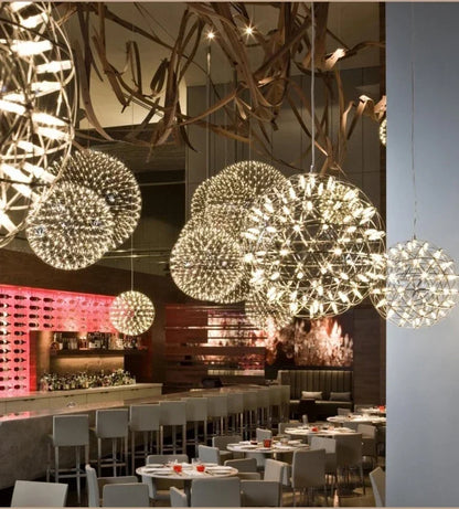 Modern Brief Loft Spark Ball LED Lights Chandelier Fixture Firework Ball Stainless Steel Pendant Lamp Home Deco Lighting 110-240