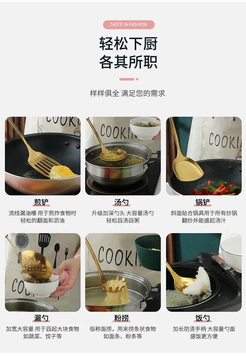7pcs stainless steel spatula soup spoon kitchenware set cooking spatula kitchen supplies ceramic handle Nordic kitchen tools