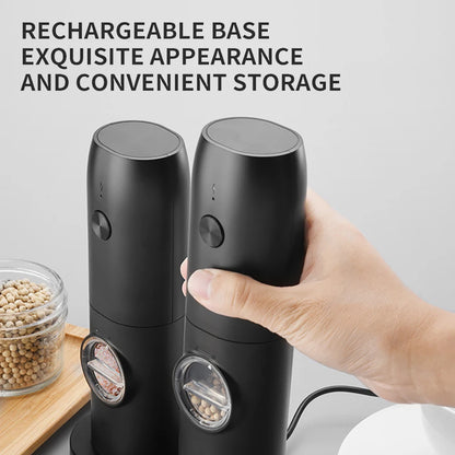 USB rechargeable electric pepper grinder with LED light adjustable thickness salt and pepper grinder kitchen cooking tool