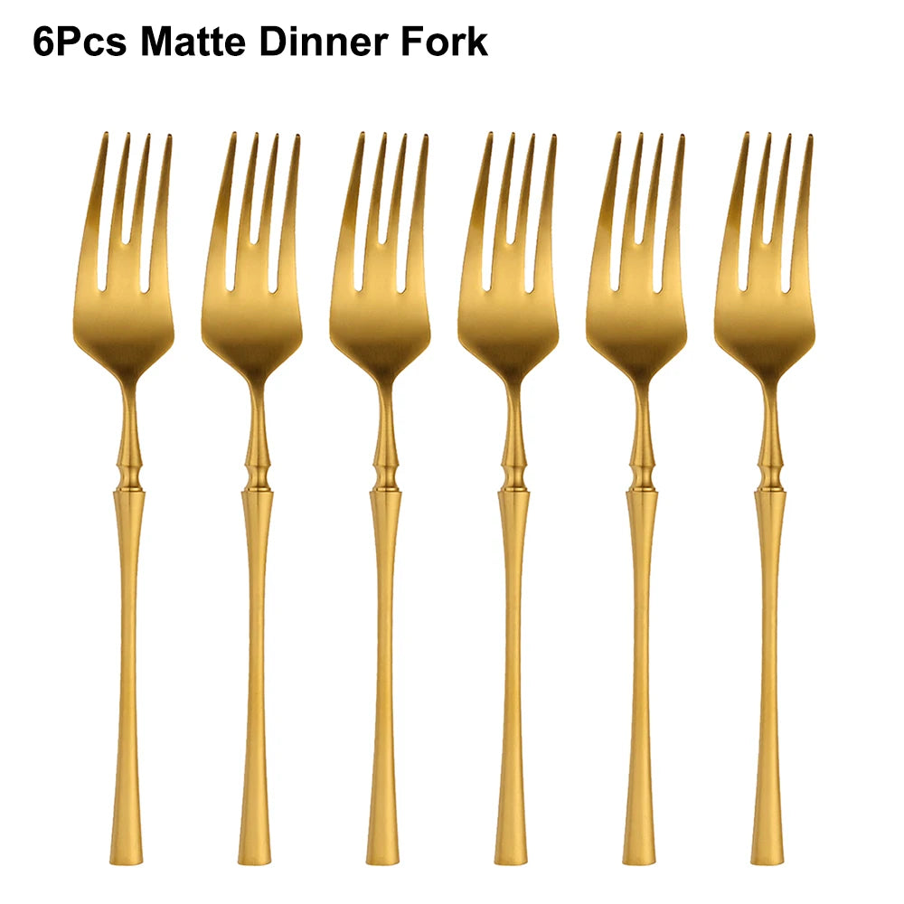 6/16/24Pcs Gold Tableware Stainless Steel 304 Cutlery Matte Dinner Set Western Knife Fork Spoon Mirror Elegant Flatware