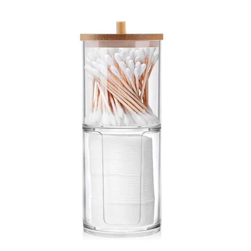 Bamboo Lid Cotton Pad & Swab Storage Box