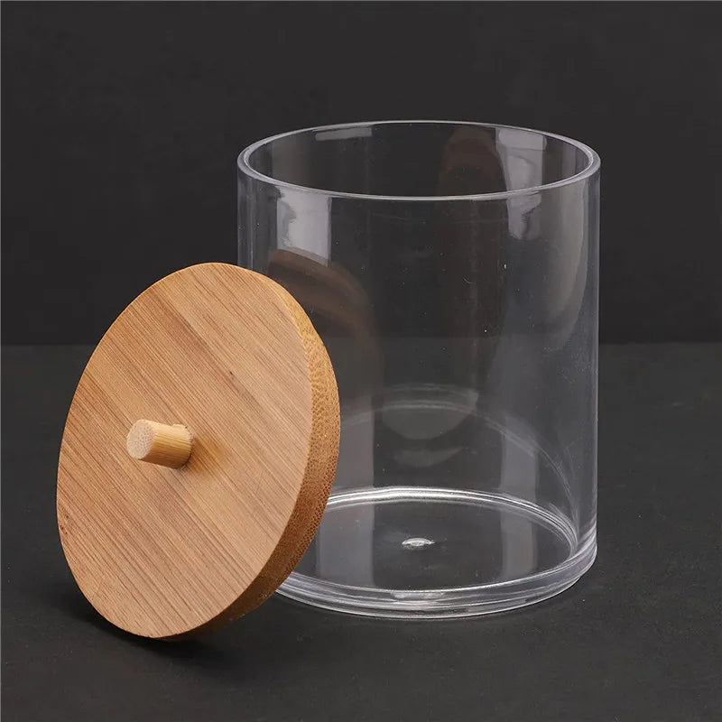 Bamboo Lid Cotton Pad & Swab Storage Box