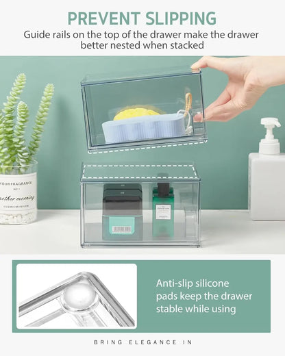 1/2PCS Desk Drawer Organizers Stackable Clear Bathroom Storage Makeup Organizer Acrylic Storage Box Bins Stationery Organizer
