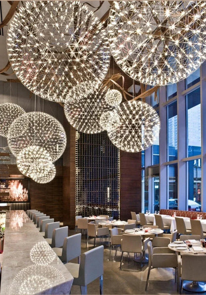 Modern Brief Loft Spark Ball LED Lights Chandelier Fixture Firework Ball Stainless Steel Pendant Lamp Home Deco Lighting 110-240