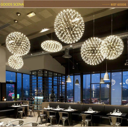 Modern Brief Loft Spark Ball LED Lights Chandelier Fixture Firework Ball Stainless Steel Pendant Lamp Home Deco Lighting 110-240