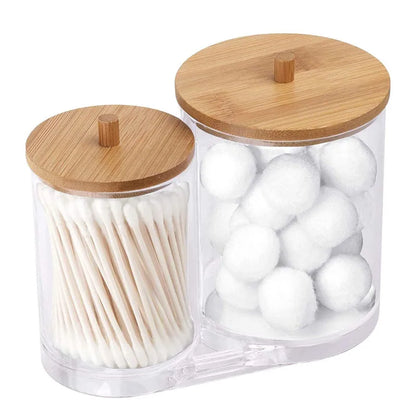 Bamboo Lid Cotton Pad & Swab Storage Box