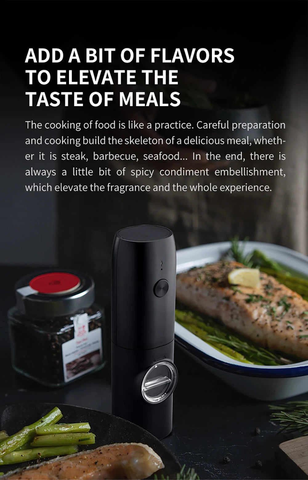 USB rechargeable electric pepper grinder with LED light adjustable thickness salt and pepper grinder kitchen cooking tool