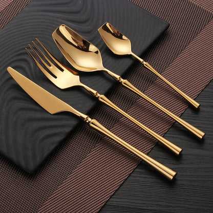 6/16/24Pcs Gold Tableware Stainless Steel 304 Cutlery Matte Dinner Set Western Knife Fork Spoon Mirror Elegant Flatware