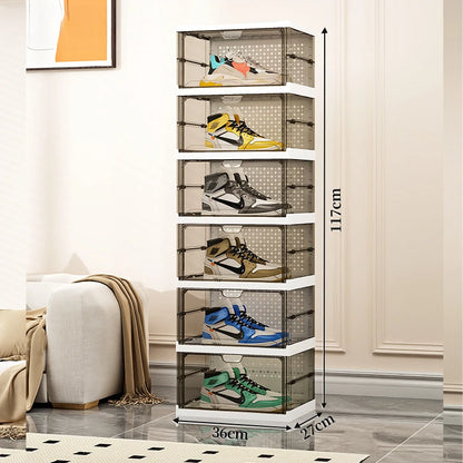 1-9Tier Foldable Dustproof Shoes Box HighTransparent Stackable Thickened  Bins with Lids Multi-layer Sneaker Shoe Organizer Boxe
