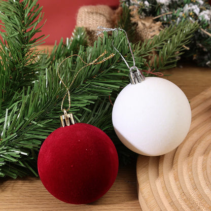 30/1Pcs Wine Red Flocked Xmas Balls Christmas Tree Ornaments Hanging Pendents Velvet Ball Festival Party Home Decor Supplies
