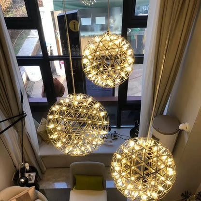 Modern Brief Loft Spark Ball LED Lights Chandelier Fixture Firework Ball Stainless Steel Pendant Lamp Home Deco Lighting 110-240