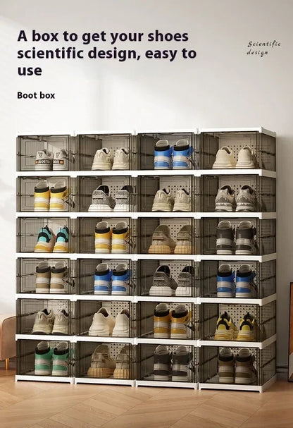 Dustproof 6 Layers Foldable Shoes Box Stackable Transparent Thickened Plastic Bins Sneaker Shoe Organizer Cabinet Organizers