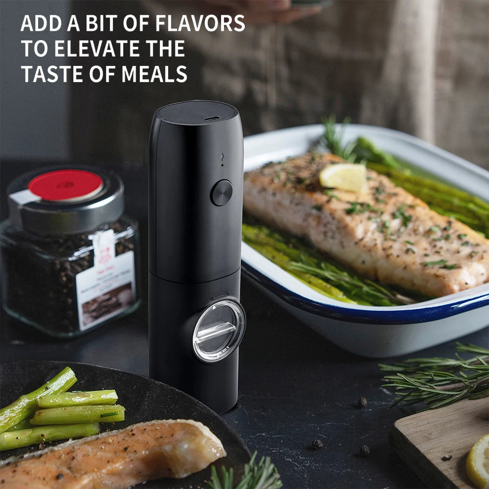 USB rechargeable electric pepper grinder with LED light adjustable thickness salt and pepper grinder kitchen cooking tool