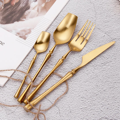 6/16/24Pcs Gold Tableware Stainless Steel 304 Cutlery Matte Dinner Set Western Knife Fork Spoon Mirror Elegant Flatware