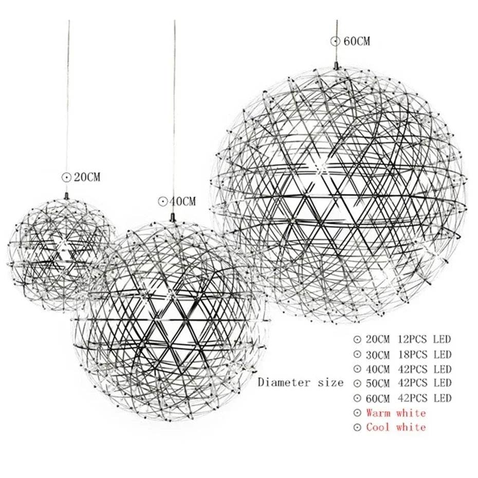 Modern Brief Loft Spark Ball LED Lights Chandelier Fixture Firework Ball Stainless Steel Pendant Lamp Home Deco Lighting 110-240